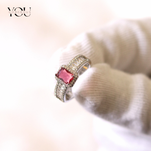 Pink Square-Cut Engagement Ring • Vintage Halo Design • Double Pavé Band • Anti-Tarnish Silver Tone • Bridal Jewelry Gift for Her Pink Square-Cut Engagement Ring • Vintage Halo Design • Double Pavé Band • Anti-Tarnish Silver Tone • Bridal Jewelry Gift for Her