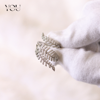 Silver Leaf Wrap Ring – Adjustable Anti Tarnish Nature Inspired Ring for Women – Dainty Crystal Statement Jewelry – Gift for Her