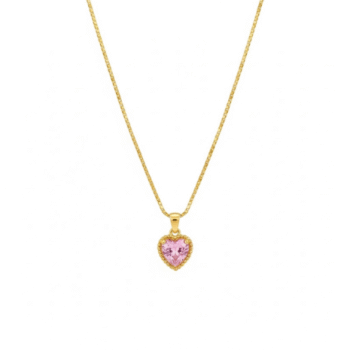 You Gorgeous Anti-Tarnish Pink Heart Necklace. Gold Plated Gemstone Pendant. Waterproof Stainless Steel. Perfect Valentine's or Anniversary Gift for Her.