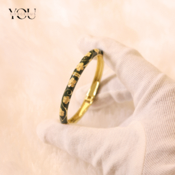 You Gorgeous Anti-Tarnish Black Enamel Bangle Gold Floral Bracelet Waterproof Elegant Jewelry Gift for Women, Minimalist Daily Wear