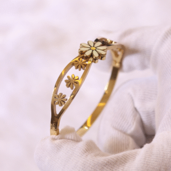 You Gorgeous Anti-Tarnish Daisy Flower Cuff Bangle. Gold Plated Waterproof Stainless Steel Bracelet for Women. Perfect Minimalist Daily Wear Gift.