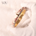 You Gorgeous Anti-Tarnish Floral Bangle White & Pink Enamel Gold Plated Bracelet Waterproof Jewelry Gift for Women, Sister, Daily Wear