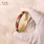 You Gorgeous Anti-Tarnish Multi-Color Harlequin Bangle. Gold Plated Waterproof Enamel Bracelet with Rhinestones. Perfect Gift for Stylish Women.