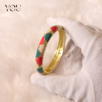 You Gorgeous Anti-Tarnish Multi-Color Harlequin Bangle. Gold Plated Waterproof Enamel Bracelet with Rhinestones. Perfect Gift for Stylish Women.