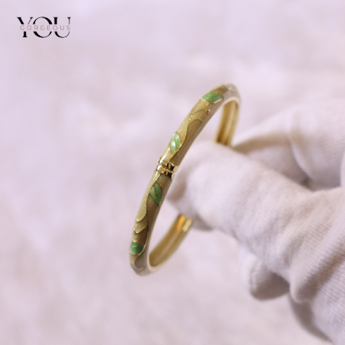 You Gorgeous Anti-Tarnish Slim Leaf Bangle. Beige & Mint Enamel Waterproof Gold Plated Bracelet. Perfect Minimalist Daily Wear Gift for Women. You Gorgeous Anti-Tarnish Slim Leaf Bangle. Beige & Mint Enamel Waterproof Gold Plated Bracelet. Perfect Minimalist Daily Wear Gift for Women.