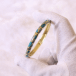 You Gorgeous Anti-Tarnish Teal Enamel Bangle Slim Pebble Pattern Gold Bracelet Waterproof Jewelry Gift for Women, Stackable Daily Wear