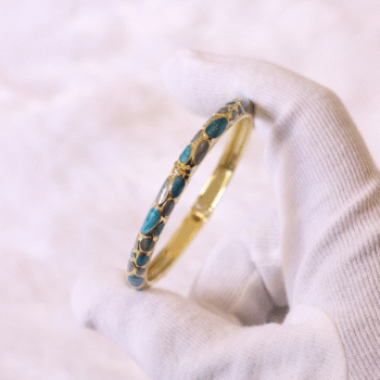 You Gorgeous Anti-Tarnish Teal Enamel Bangle Slim Pebble Pattern Gold Bracelet Waterproof Jewelry Gift for Women, Stackable Daily Wear