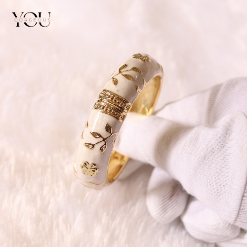 You Gorgeous Anti-Tarnish White Enamel Bangle. Gold Plated Floral Kada. Waterproof, Stainless Steel Jewelry for Women. Best Anniversary Gift. You Gorgeous Anti-Tarnish White Enamel Bangle. Gold Plated Floral Kada. Waterproof, Stainless Steel Jewelry for Women. Best Anniversary Gift.