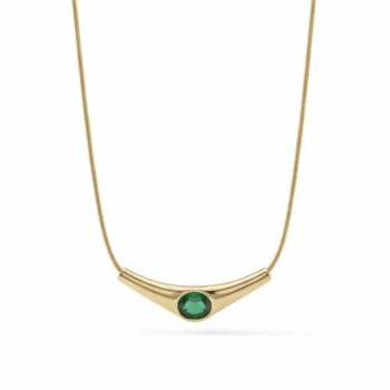 YouGorgeous™ 18K Gold Plated Anti-Tarnish Emerald Green Bar Necklace – 316L Stainless Steel Waterproof & Hypoallergenic Premium Jewellery Birthday Anniversary Gift for Women Girls