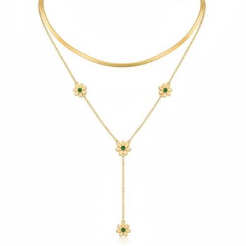 YouGorgeous™ 18K Gold Plated Anti-Tarnish Layered Emerald Green Flower Necklace – 316L Stainless Steel Waterproof & Hypoallergenic Premium Jewellery Birthday Anniversary Gift for Women Girls
