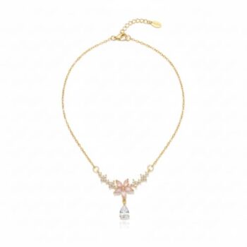 YouGorgeous™ 18K Gold Plated Anti-Tarnish Pink Floral Pendant Necklace – 316L Stainless Steel Waterproof & Hypoallergenic Premium Jewellery Birthday Anniversary Gift for Women Girls