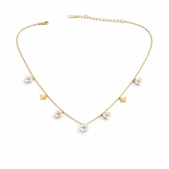 YouGorgeous™ 18K Gold Plated Anti-Tarnish White Flower & Butterfly Necklace – 316L Stainless Steel Waterproof & Hypoallergenic Premium Jewellery Birthday Anniversary Gift for Women Girls