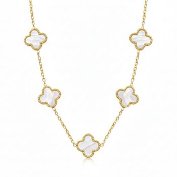 YouGorgeous™ 18K Gold Plated Anti-Tarnish Mother of Pearl Clover Necklace – 316L Stainless Steel Waterproof & Hypoallergenic Premium Jewellery Birthday Anniversary Gift for Women Girls