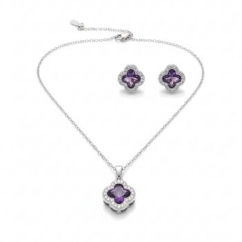 YouGorgeous™ 18K Gold Plated Anti-Tarnish Purple Crystal Floral Necklace & Stud Earrings Set – 316L Stainless Steel Waterproof & Hypoallergenic Premium Jewellery Birthday Anniversary Gift for Women Girls