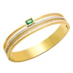 YouGorgeous™ 18K Gold Plated Anti-Tarnish Emerald Cut Rhinestone Cuff Bracelet – 316L Stainless Steel Waterproof & Hypoallergenic Premium Jewellery Birthday Anniversary Gift for Women Girls