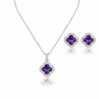 YouGorgeous™ 18K Gold Plated Purple Crystal Floral Necklace & Earrings Set