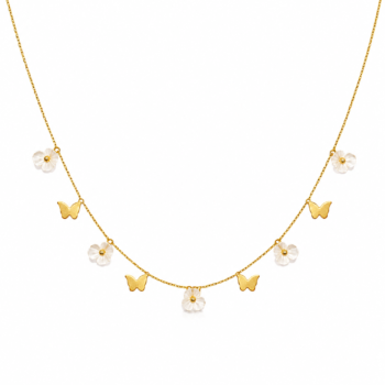 YouGorgeous™ 18K Gold Plated Anti-Tarnish White Flower & Butterfly Necklace