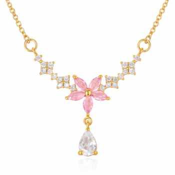 YouGorgeous™ 18K Gold Plated Pink Floral Pendant Necklace for Women | Anti Tarnish | Waterproof | Hypoallergenic | Premium Gift
