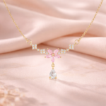 YouGorgeous™ 18K Gold Plated Pink Floral Pendant Necklace for Women | Anti Tarnish | Waterproof | Hypoallergenic | Premium Gift