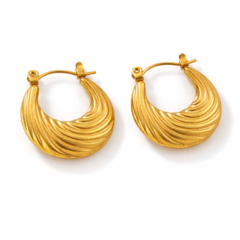 YouGorgeous™ 18K Gold Plated Anti-Tarnish U-Shaped Hoop Earrings – 316L Stainless Steel Ribbed Crescent Hoops Waterproof & Hypoallergenic Premium Jewellery Birthday Anniversary Gift for Women Girls