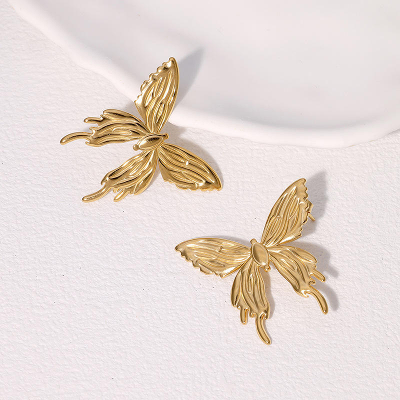 H23b1f6961b6441ca802b9680e44f2abeI YouGorgeous™ 18K Gold Plated Anti-Tarnish Ethereal Butterfly Earrings – 316L Stainless Steel Sculpted Wing Studs Waterproof & Hypoallergenic Premium Jewellery Birthday Anniversary Gift for Women Girls