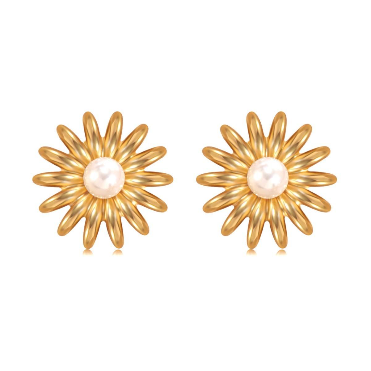 H2d3265fefb6742c29c51bcc0465a9562a yougorgeous-gold-sunburst-flower-pearl-big-stud-earrings