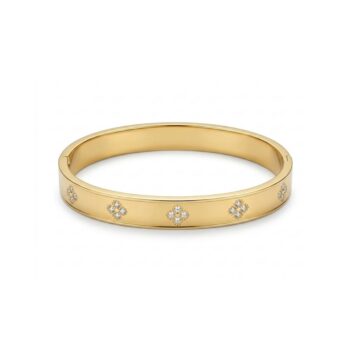 YouGorgeous™ 18K Gold Plated Crystal Clover Station Bangle Bracelet