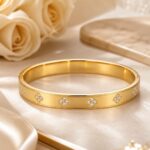 YouGorgeous™ 18K Gold Plated Crystal Clover Station Bangle Bracelet