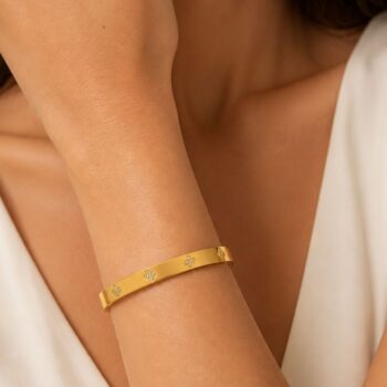 YouGorgeous™ 18K Gold Plated Crystal Clover Station Bangle Bracelet