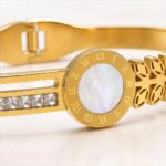 18K Gold Plated Mother of Pearl Roman Bangle for Women YouGorgeous