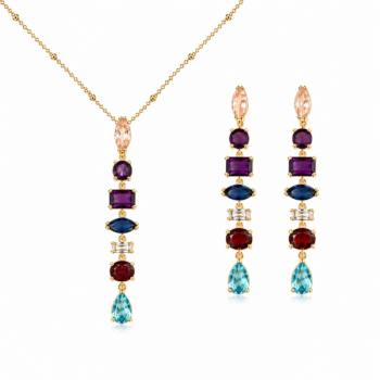 YouGorgeous™ 18K Gold Plated Geometric Multi-Gem Y-Drop Necklace