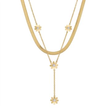 YouGorgeous™ Delicate Daisy Layered Y-Necklace – 18K Gold Plated Double Chain