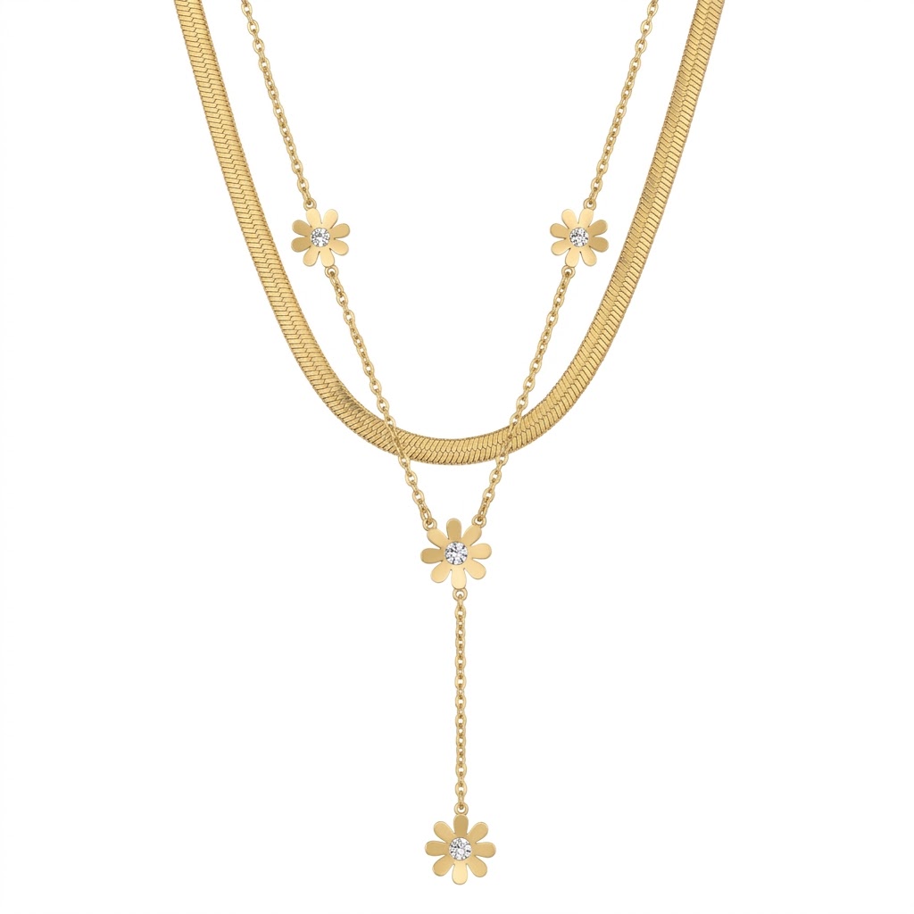 yg YouGorgeous™ Delicate Daisy Layered Y-Necklace – 18K Gold Plated Double Chain