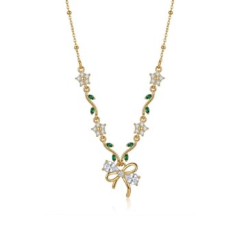 Waterproof Anti-Tarnish Jewelry | Emerald Bow Vine Necklace | YouGorgeous™