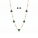YouGorgeous™ 18K Gold Plated Malachite Green Triangle Necklace & Stud Earrings Jewellery Set