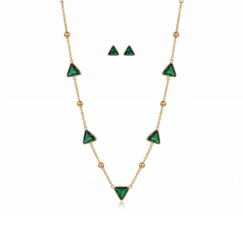 YouGorgeous™ 18K Gold Plated Malachite Green Triangle Necklace & Stud Earrings Jewellery Set