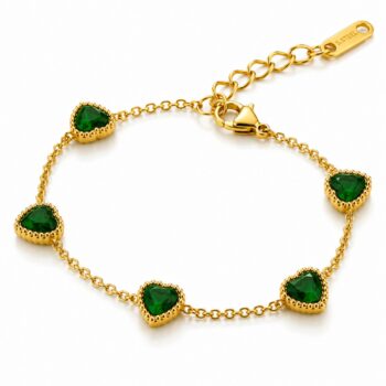 Waterproof Anti-Tarnish Jewelry | Emerald Heart Station Bracelet