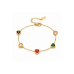 Waterproof Anti-Tarnish Jewelry | Rainbow Heart Station Bracelet