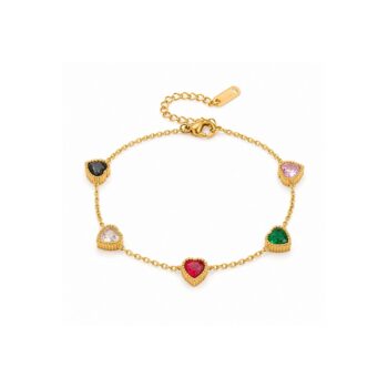 Waterproof Anti-Tarnish Jewelry | Rainbow Heart Station Bracelet