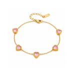 Waterproof Anti-Tarnish Jewelry | Pink Heart Station Bracelet