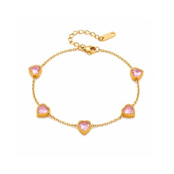 Waterproof Anti-Tarnish Jewelry | Pink Heart Station Bracelet