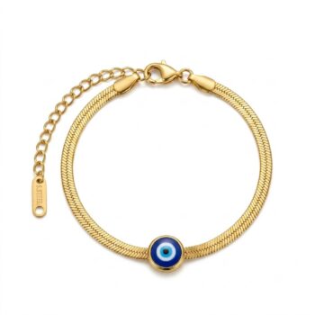 Waterproof Anti-Tarnish Jewelry | Evil Eye Herringbone Bracelet