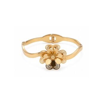 Yougorgeous 18k gold plated anti tarnish jewellery layered floral filigree gold hinged cuff bangle bracelet.