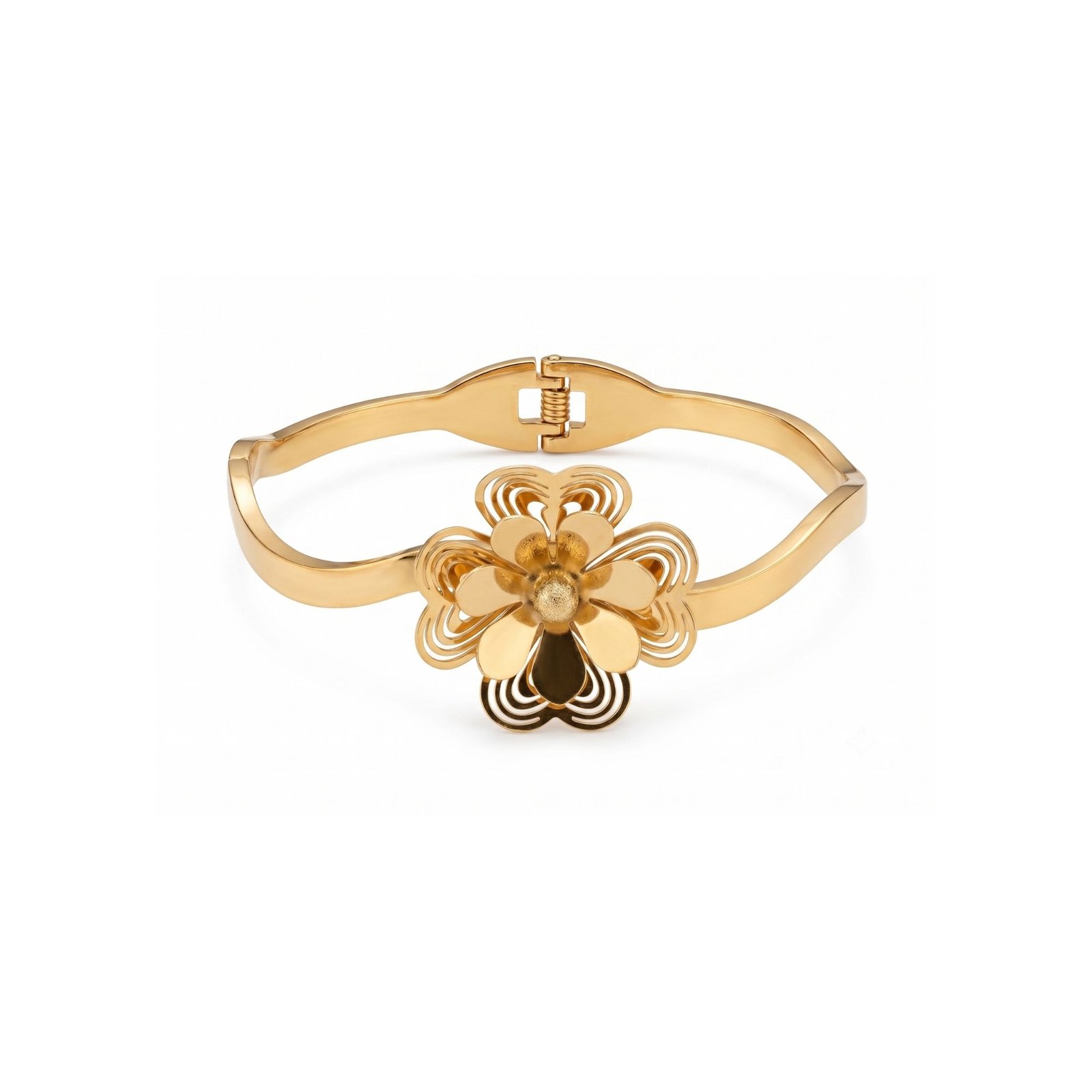 38 Yougorgeous 18k gold plated anti tarnish jewellery layered floral filigree gold hinged cuff bangle bracelet.