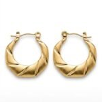 Yougorgeous 18k gold plated anti tarnish jewellery twisted ribbon brushed gold crescent hoop earrings.