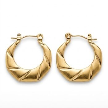 Yougorgeous 18k gold plated anti tarnish jewellery twisted ribbon brushed gold crescent hoop earrings.