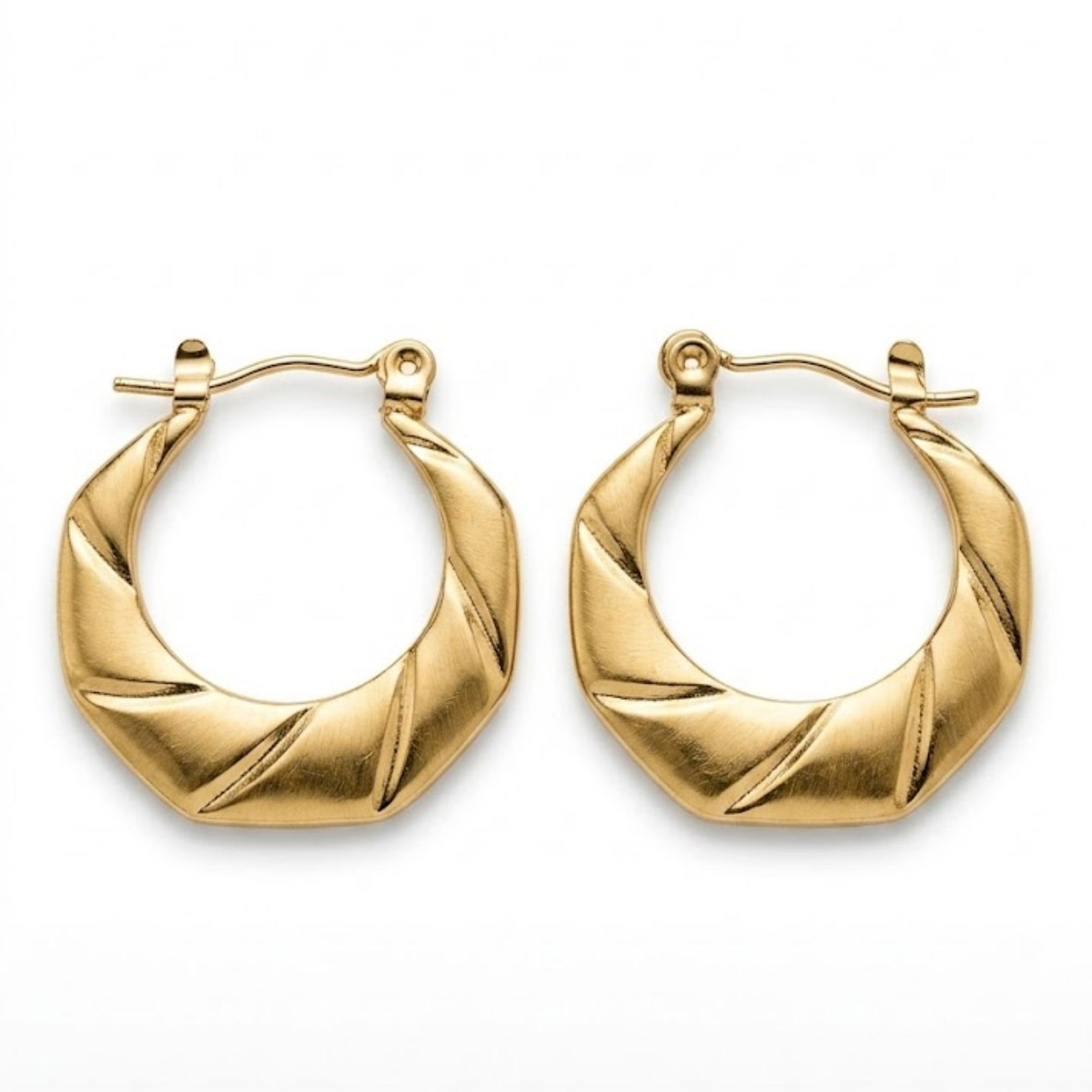 42 Yougorgeous 18k gold plated anti tarnish jewellery twisted ribbon brushed gold crescent hoop earrings.