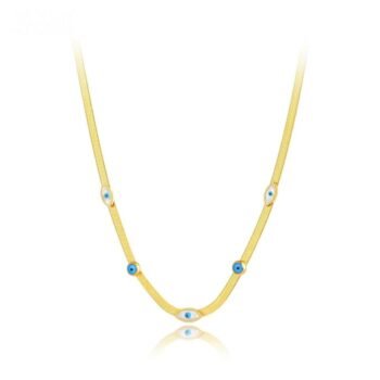 Yougorgeous 18K gold plated lucky evil eye flat herringbone snake chain choker necklace
