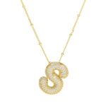 Yougorgeous 18K gold plated pave zircon bubble letter S pendant on beaded station chain