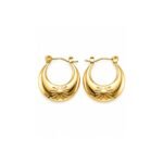 18K Gold Plated Engraved Floral Crescent Hoops